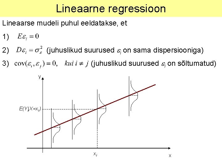 Lineaarne regressioon Lineaarse mudeli puhul eeldatakse, et 1) (juhuslikud suurused ei on sama dispersiooniga)