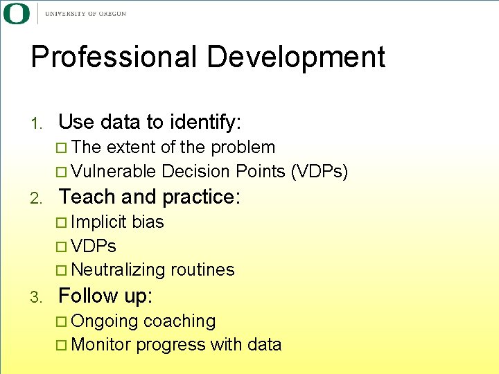 Professional Development 1. Use data to identify: ¨ The extent of the problem ¨