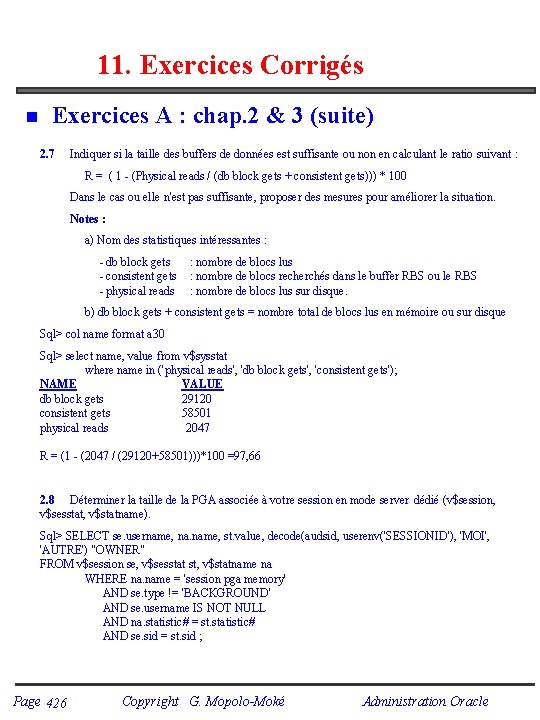 11. Exercices Corrigés Exercices A : chap. 2 & 3 (suite) n 2. 7 11. Exercices Corrigés Exercices A : chap. 2 & 3 (suite) n 2. 7