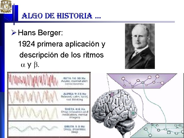 algo de historia … Ø Hans Berger: 1924 primera aplicación y descripción de los algo de historia … Ø Hans Berger: 1924 primera aplicación y descripción de los