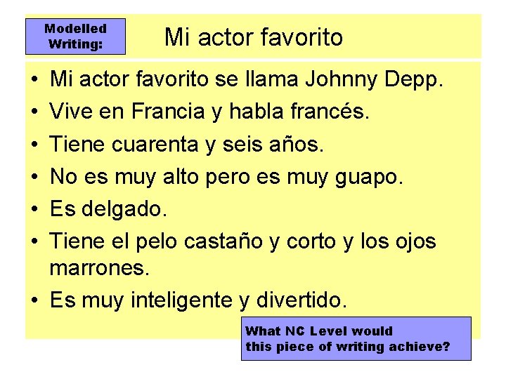 Modelled Writing: Mi actor favorito • • • Mi actor favorito se llama Johnny