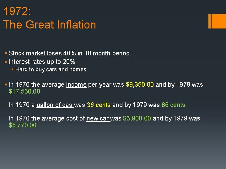 1972: The Great Inflation § Stock market loses 40% in 18 month period §