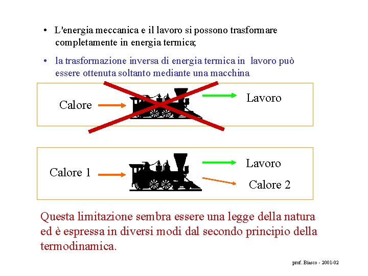  • L'energia meccanica e il lavoro si possono trasformare completamente in energia termica;