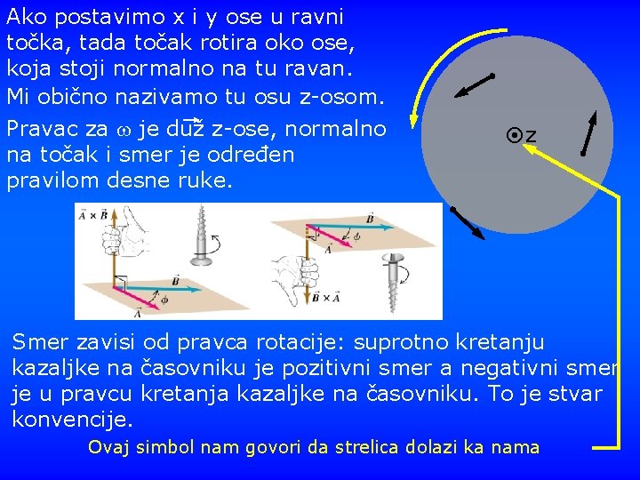 Ako postavimo x i y ose u ravni točka, tada točak rotira oko ose,