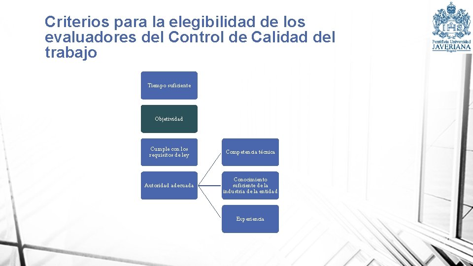 Criterios para la elegibilidad de los evaluadores del Control de Calidad del trabajo Tiempo