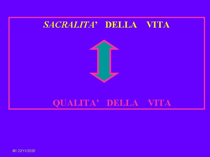 MI 22/11/2020 SACRALITA’ DELLA VITA QUALITA’ DELLA VITA 