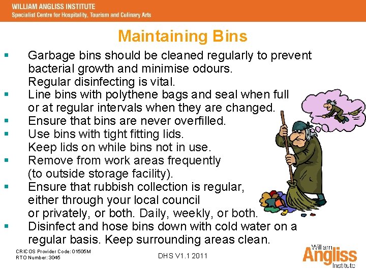 Maintaining Bins § § § § Garbage bins should be cleaned regularly to prevent
