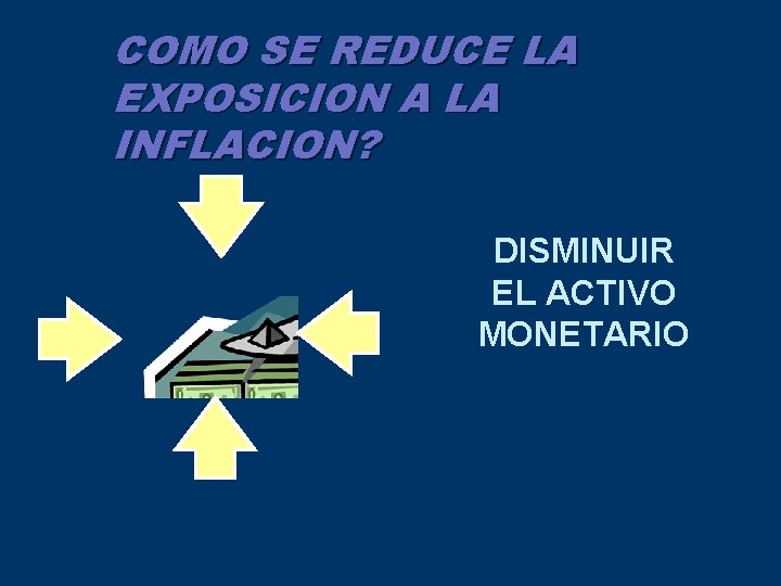 COMO SE REDUCE LA EXPOSICION A LA INFLACION? DISMINUIR EL ACTIVO MONETARIO 