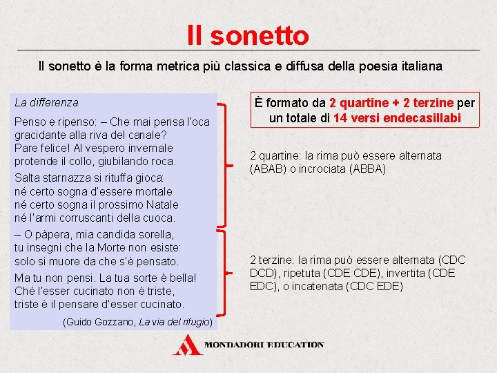 Il sonetto è la forma metrica più classica e diffusa della poesia italiana La