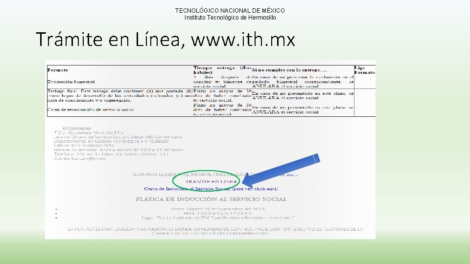 TECNOLÓGICO NACIONAL DE MÉXICO Instituto Tecnológico de Hermosillo Trámite en Línea, www. ith. mx