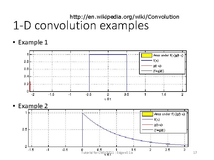 http: //en. wikipedia. org/wiki/Convolution 1 -D convolution examples • Example 1 • Example 2