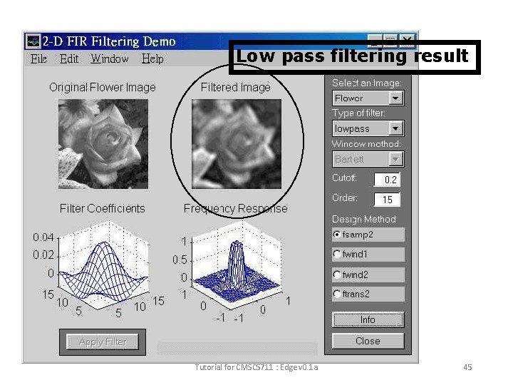 Low pass filtering result Tutorial for CMSC 5711 : Edge v 0. 1 a