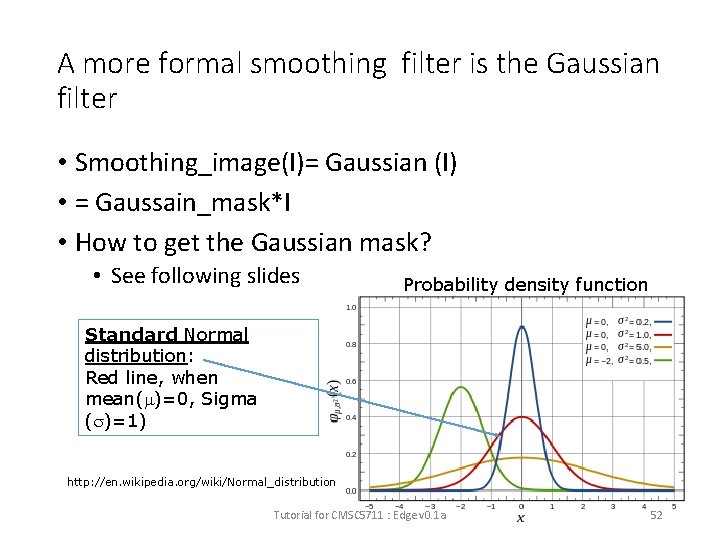 A more formal smoothing filter is the Gaussian filter • Smoothing_image(I)= Gaussian (I) •