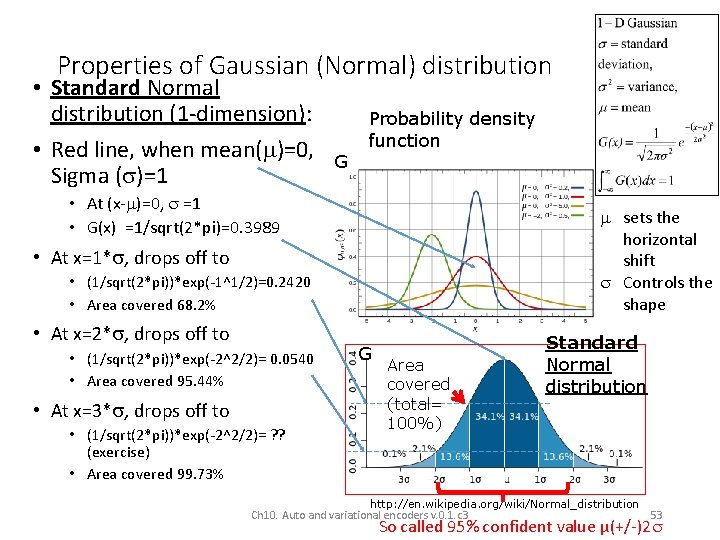 Properties of Gaussian (Normal) distribution • Standard Normal distribution (1 -dimension): • Red line,