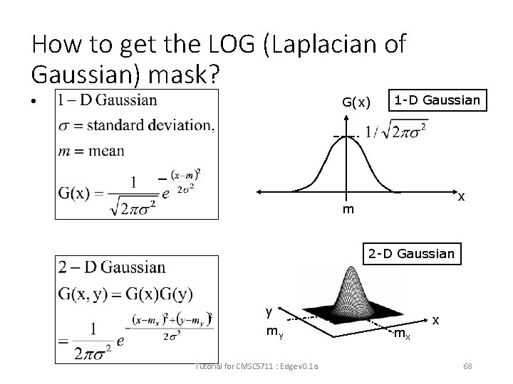 How to get the LOG (Laplacian of Gaussian) mask? • G(x) 1 -D Gaussian