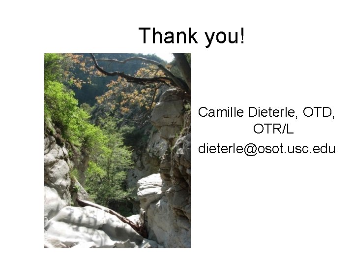 Thank you! Camille Dieterle, OTD, OTR/L dieterle@osot. usc. edu 