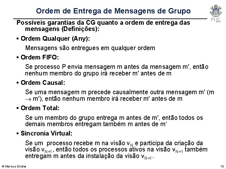 Ordem de Entrega de Mensagens de Grupo Possíveis garantias da CG quanto a ordem