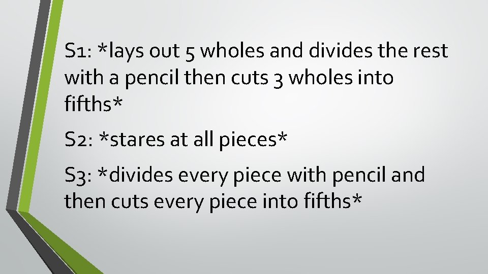 S 1: *lays out 5 wholes and divides the rest with a pencil then