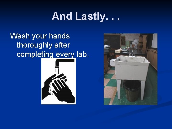 And Lastly. . . Wash your hands thoroughly after completing every lab. 