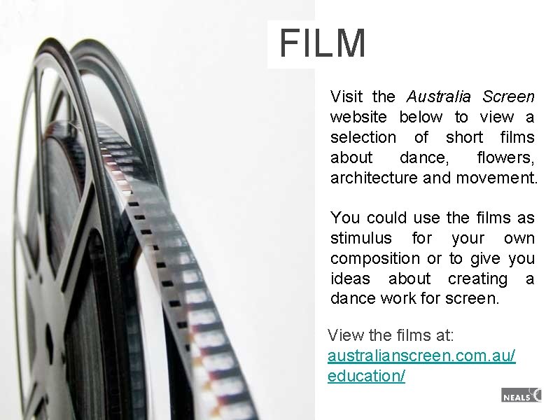 FILM Visit the Australia Screen website below to view a selection of short films FILM Visit the Australia Screen website below to view a selection of short films