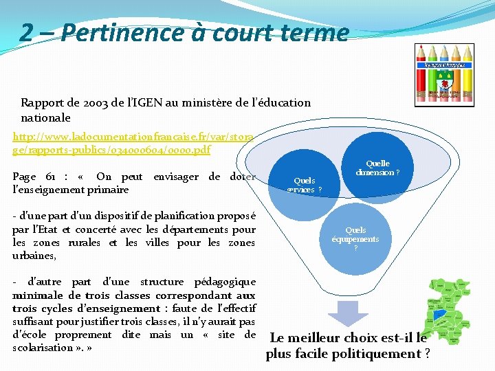 2 – Pertinence à court terme Rapport de 2003 de l’IGEN au ministère de