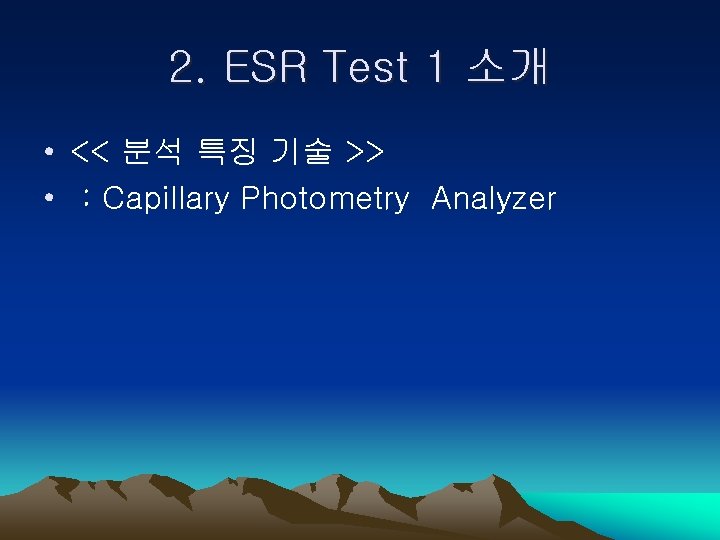 2. ESR Test 1 소개 • << 분석 특징 기술 >> • : Capillary