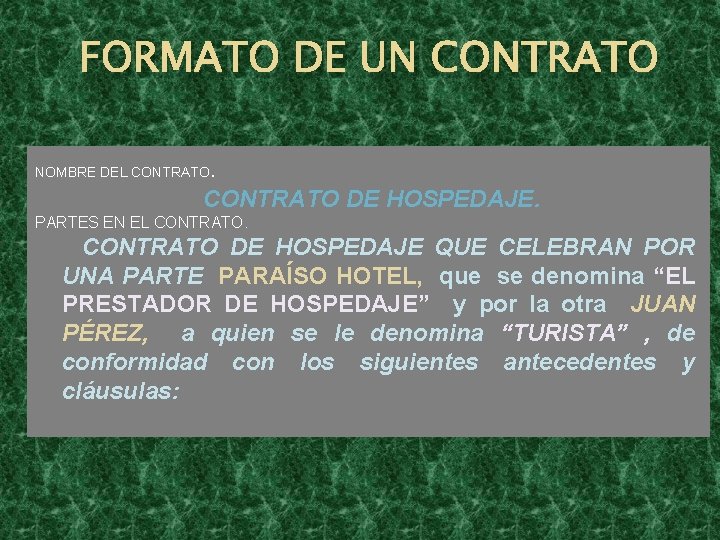 FORMATO DE UN CONTRATO NOMBRE DEL CONTRATO DE HOSPEDAJE. PARTES EN EL CONTRATO DE