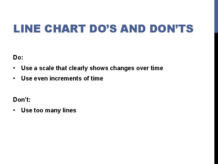 LINE CHART DO’S AND DON’TS Do: • Use a scale that clearly shows changes