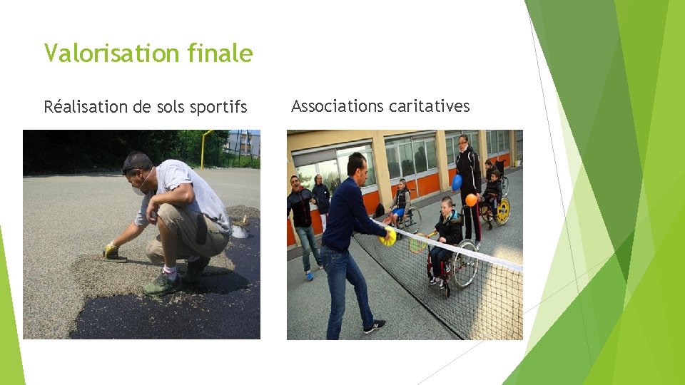 Valorisation finale Réalisation de sols sportifs Associations caritatives 