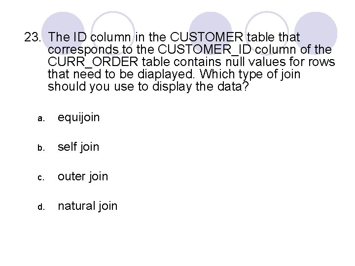 23. The ID column in the CUSTOMER table that corresponds to the CUSTOMER_ID column