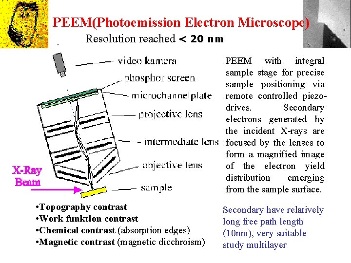 PEEM(Photoemission Electron Microscope) Resolution reached < 20 nm PEEM with integral sample stage for