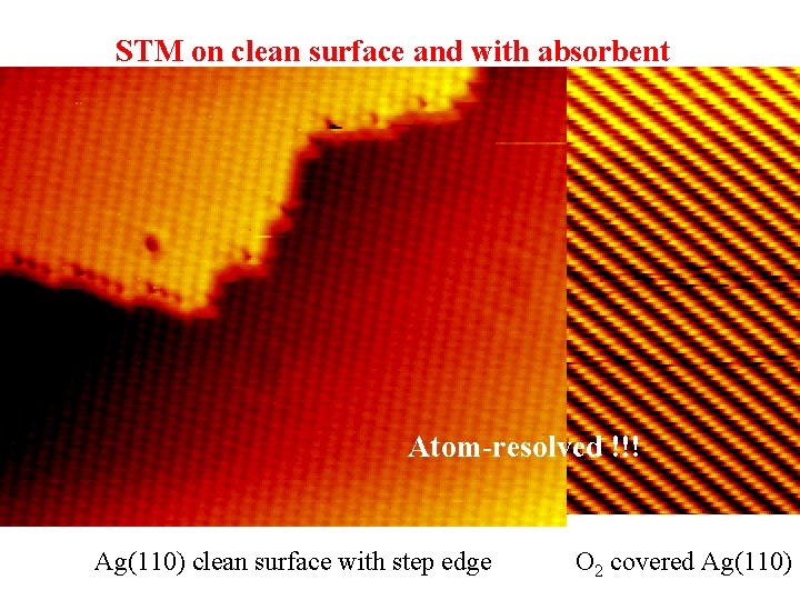 STM on clean surface and with absorbent Atom-resolved !!! Ag(110) clean surface with step