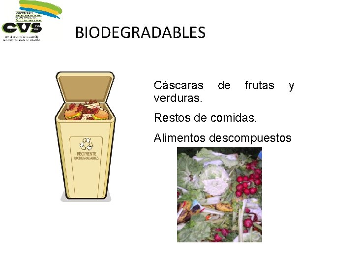 BIODEGRADABLES Cáscaras verduras. de frutas y Restos de comidas. Alimentos descompuestos 