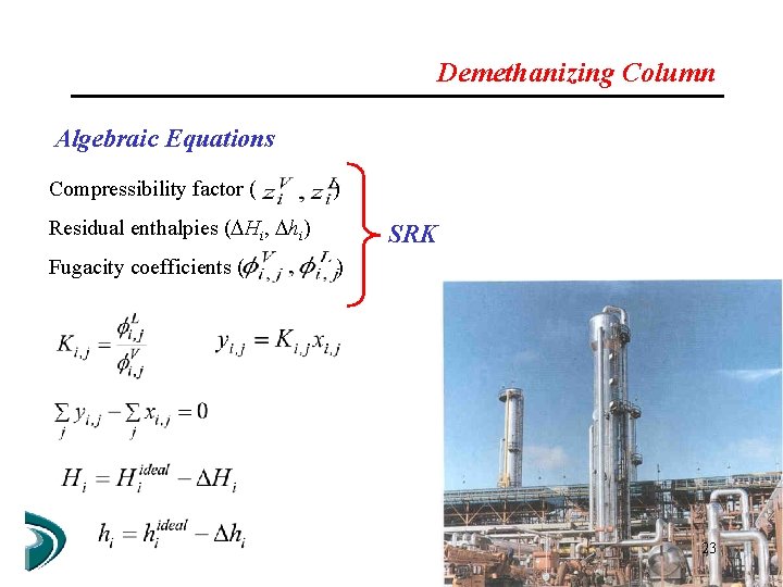 Demethanizing Column Algebraic Equations Compressibility factor ( ) Residual enthalpies ( Hi, hi) Fugacity
