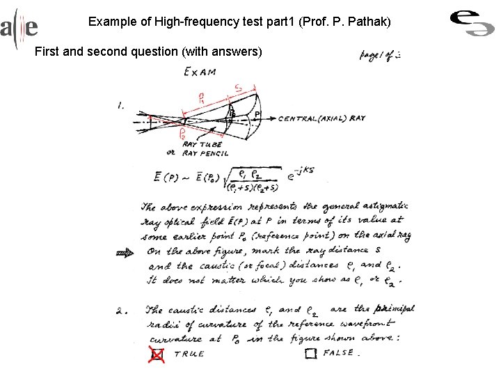 Example of High-frequency test part 1 (Prof. P. Pathak) First and second question (with