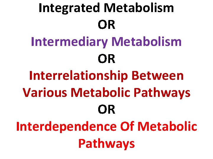 Integrated Metabolism OR Intermediary Metabolism OR Interrelationship Between Various Metabolic Pathways OR Interdependence Of
