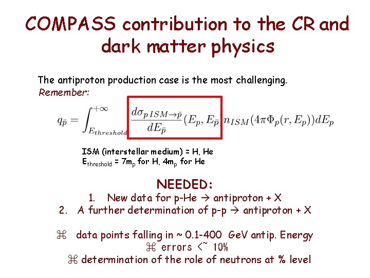 COMPASS contribution to the CR and dark matter physics The antiproton production case is COMPASS contribution to the CR and dark matter physics The antiproton production case is