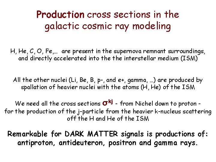 Production cross sections in the galactic cosmic ray modeling H, He, C, O, Fe, Production cross sections in the galactic cosmic ray modeling H, He, C, O, Fe,