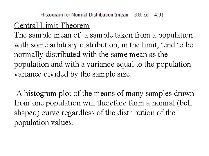 Central Limit Theorem The sample mean of a sample taken from a population with