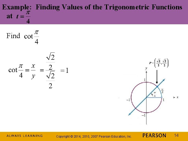 Example: Finding Values of the Trigonometric Functions at Find Copyright © 2014, 2010, 2007