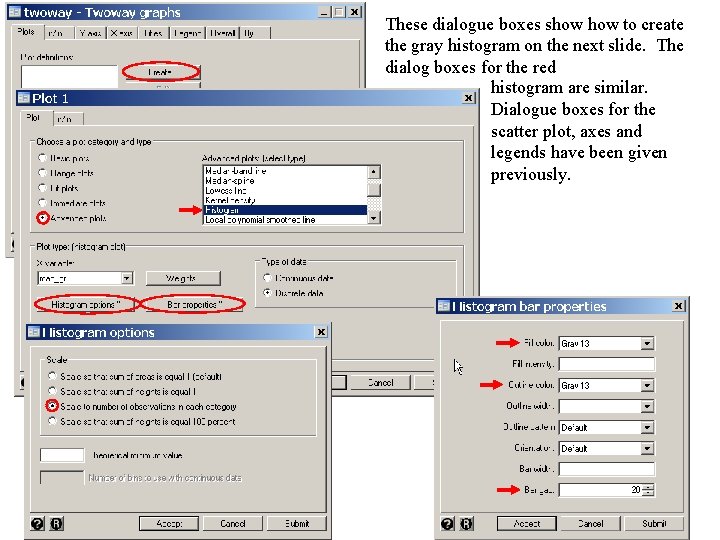 These dialogue boxes show to create the gray histogram on the next slide. The