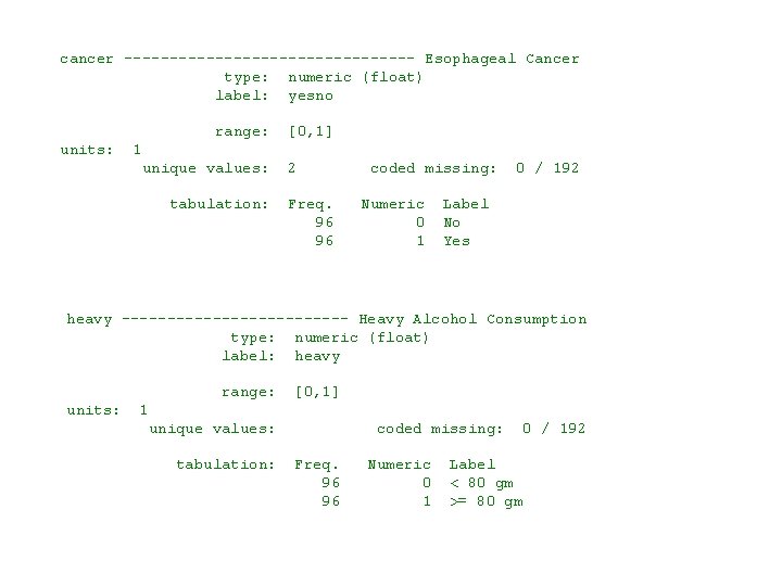 cancer ---------------- Esophageal Cancer type: numeric (float) label: yesno range: [0, 1] units: 1