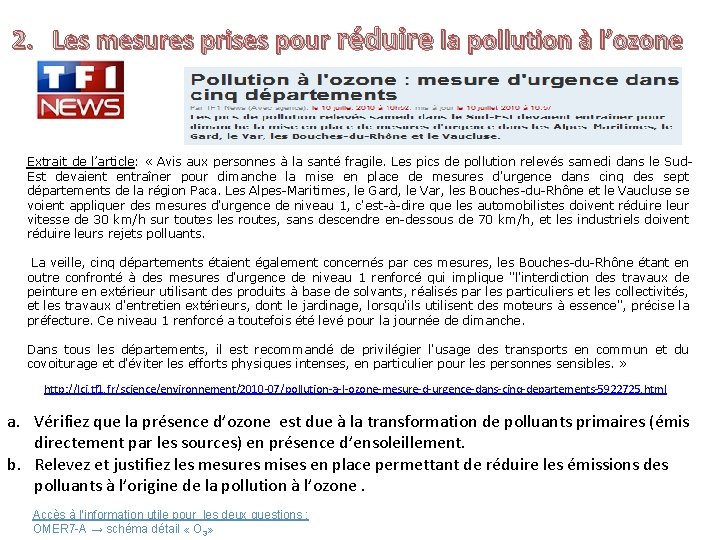 2. Les mesures prises pour réduire la pollution à l’ozone Extrait de l’article: «