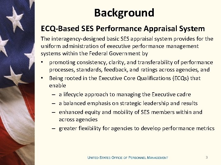 Background ECQ-Based SES Performance Appraisal System The interagency-designed basic SES appraisal system provides for