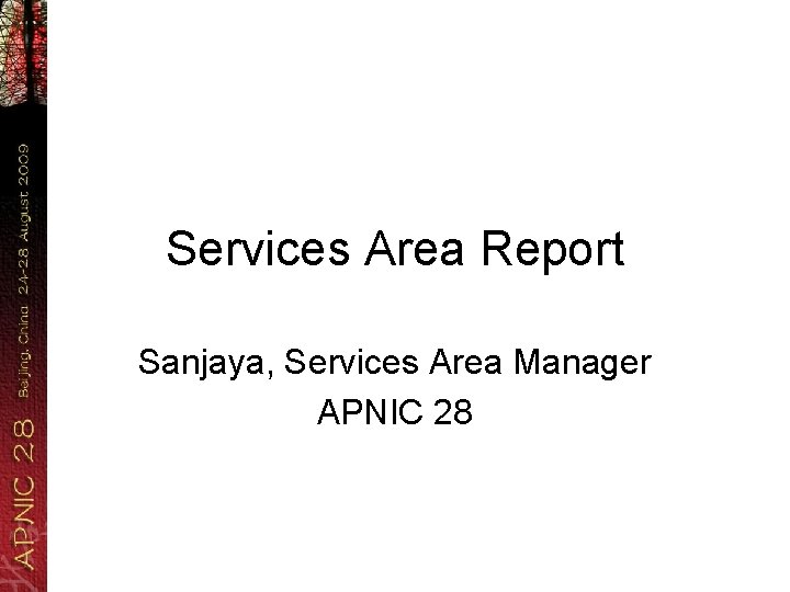 Services Area Report Sanjaya, Services Area Manager APNIC 28 