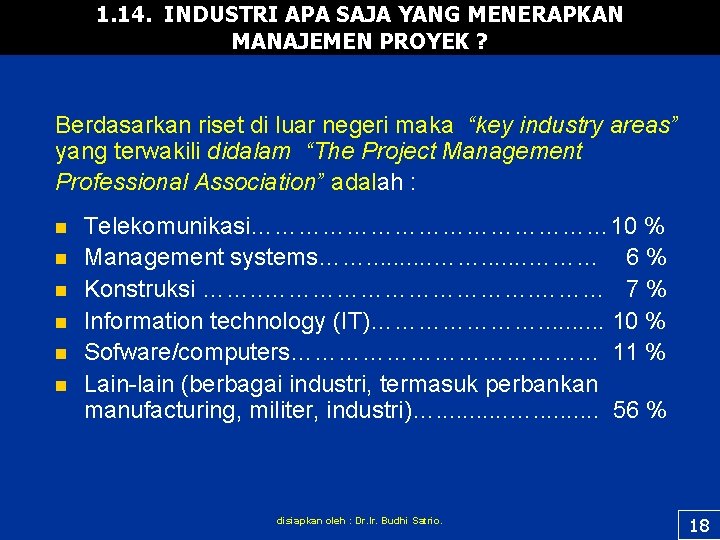 1. 14. INDUSTRI APA SAJA YANG MENERAPKAN MANAJEMEN PROYEK ? Berdasarkan riset di luar