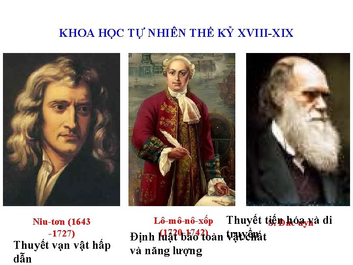 KHOA HỌC TỰ NHIÊN THẾ KỶ XVIII-XIX Niu-tơn (1643 -1727) Thuyết vạn vật hấp KHOA HỌC TỰ NHIÊN THẾ KỶ XVIII-XIX Niu-tơn (1643 -1727) Thuyết vạn vật hấp