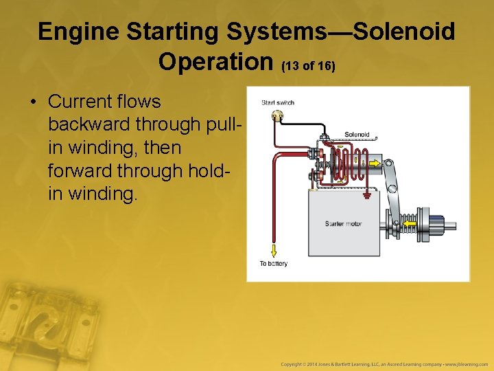 Engine Starting Systems—Solenoid Operation (13 of 16) • Current flows backward through pullin winding, Engine Starting Systems—Solenoid Operation (13 of 16) • Current flows backward through pullin winding,