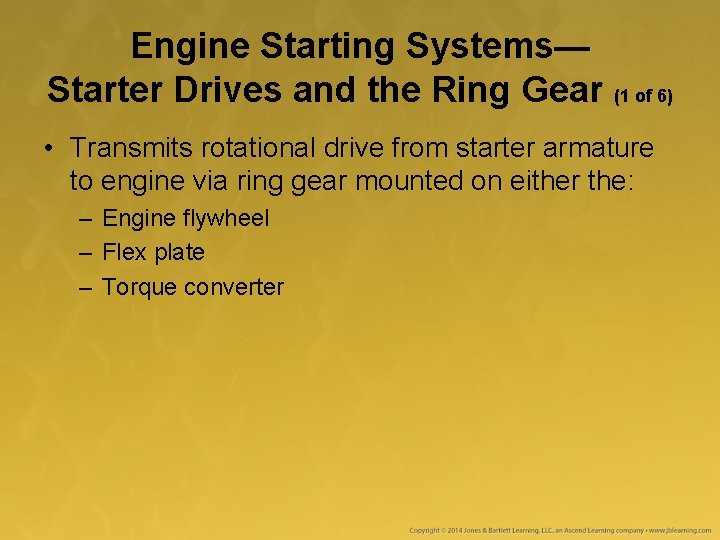 Engine Starting Systems— Starter Drives and the Ring Gear (1 of 6) • Transmits Engine Starting Systems— Starter Drives and the Ring Gear (1 of 6) • Transmits