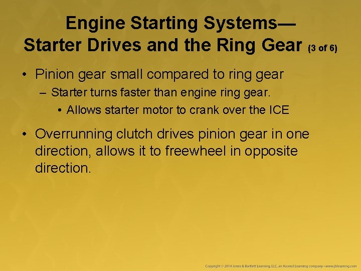Engine Starting Systems— Starter Drives and the Ring Gear (3 of 6) • Pinion Engine Starting Systems— Starter Drives and the Ring Gear (3 of 6) • Pinion